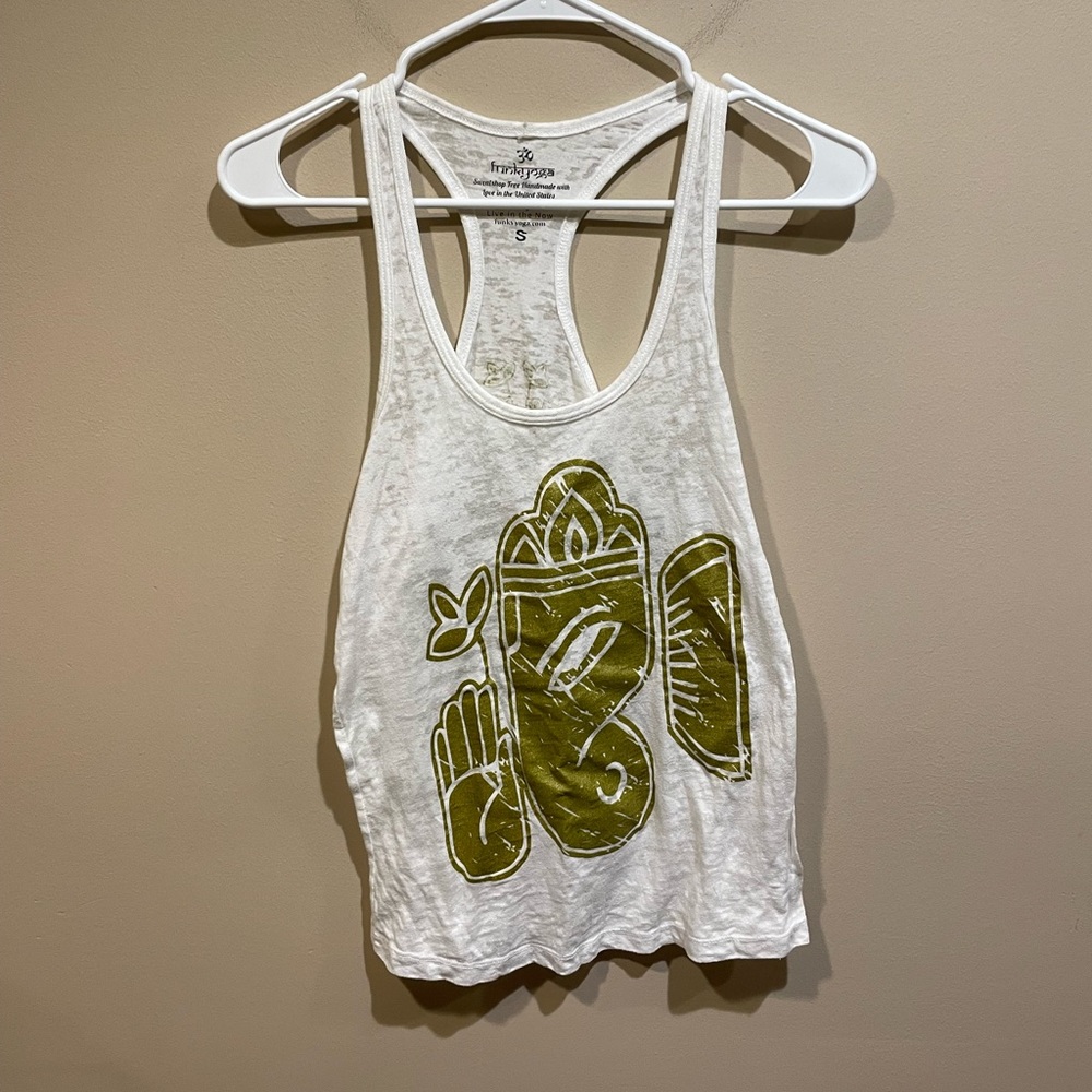 Funky Yoga Faded White with Gold Graphic Tank Top
